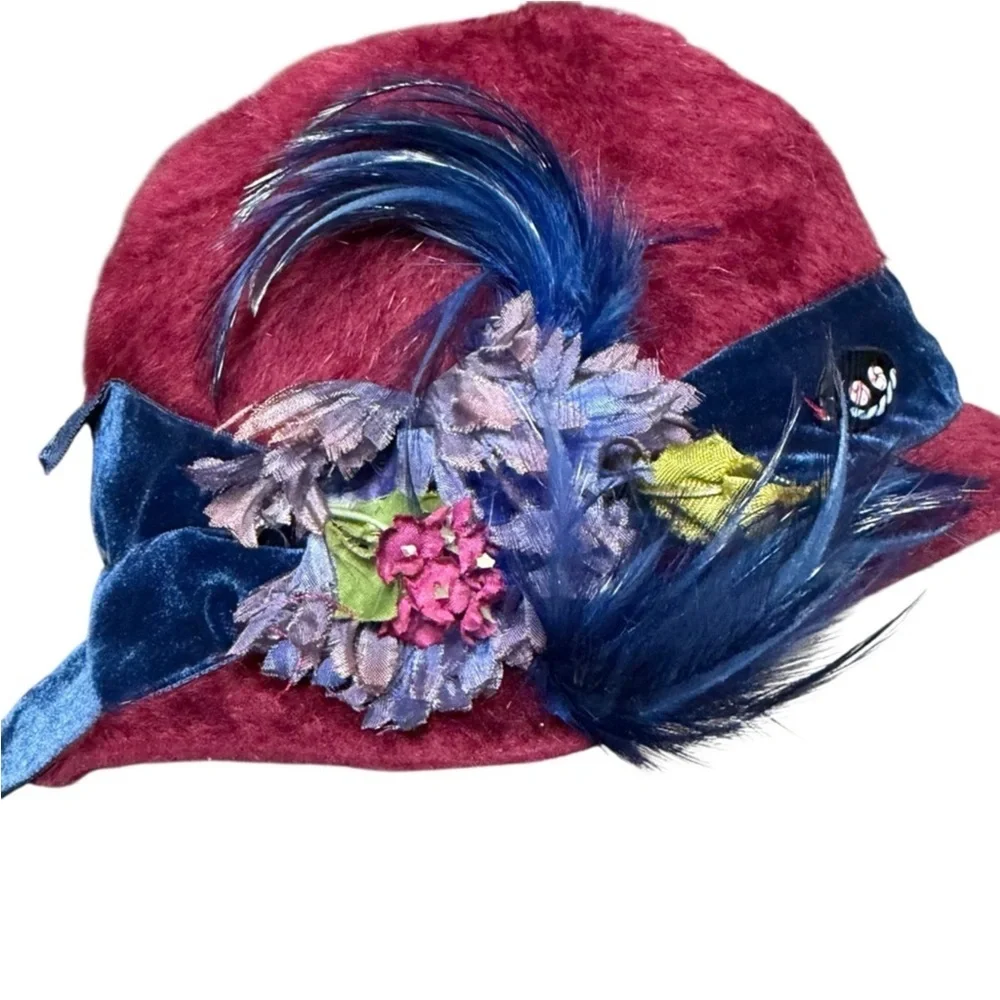 Handcrafted Felted Hat by Lydia Ginaldo with Floral Accent